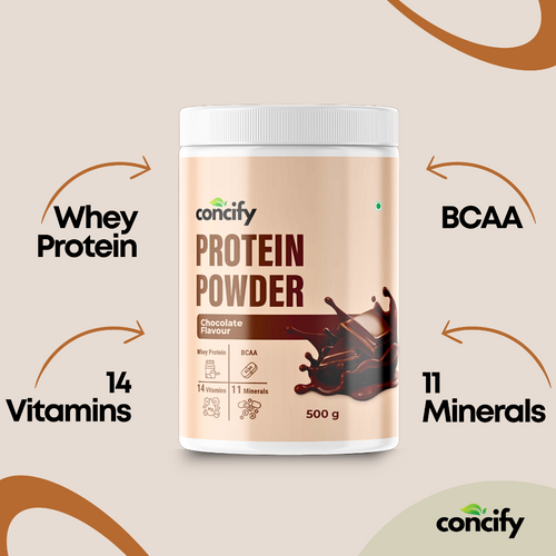Concify Protein Powder (Chocolate Flavour)| Whey protein, BCAA with 14 Vitamins and 11 Minerals | 500 grams