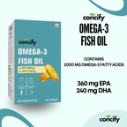Concify Omega-3 Fish Oil Softgel Capsules – 1000mg Omega-3 with 360mg EPA & 240mg DHA | Supports Heart, Brain, Joints & Skin Health | 60 Softgels