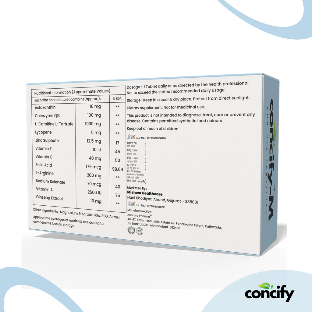 Concify-M Coenzyme Q10, L-Carnitine, Lycopene, L-Arginine, Ginseng Extract with Vitamins and Minerals Tablets for Men