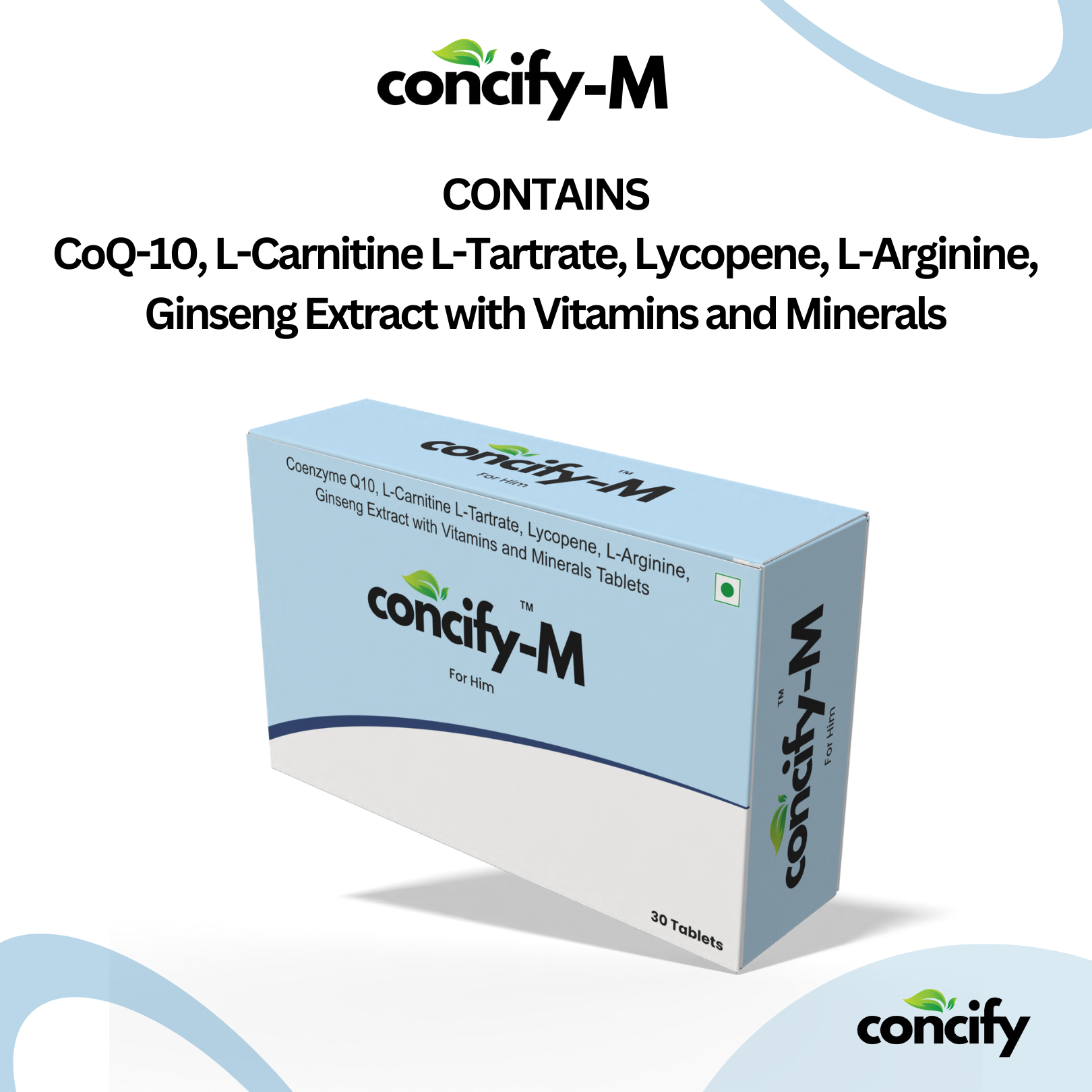 Concify-M Coenzyme Q10, L-Carnitine, Lycopene, L-Arginine, Ginseng Extract with Vitamins and Minerals Tablets for Men