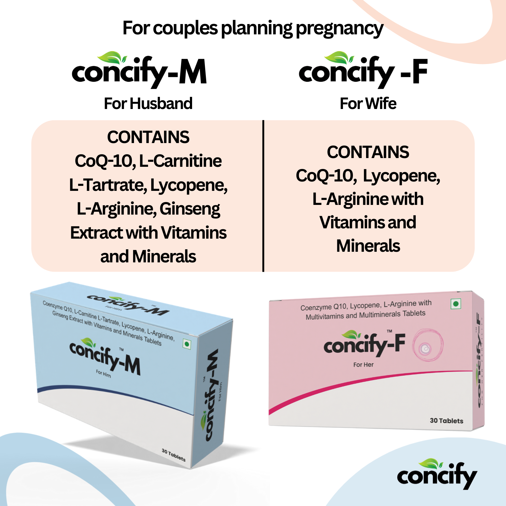 Fertility Supplement Combo for Husband and Wife | Concify M & Concify F Combo Pack