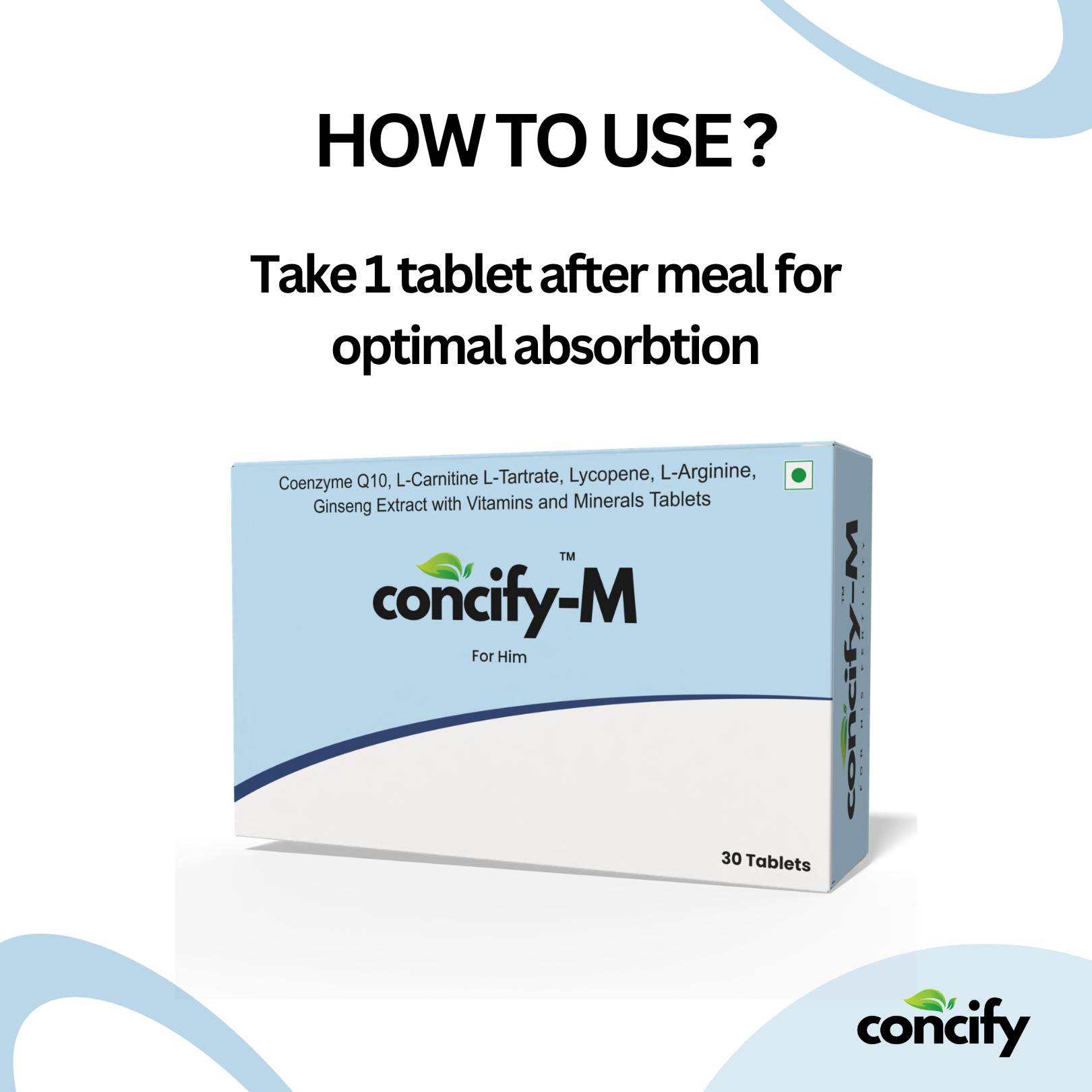 Concify-M Coenzyme Q10, L-Carnitine, Lycopene, L-Arginine, Ginseng Extract with Vitamins and Minerals Tablets for Men