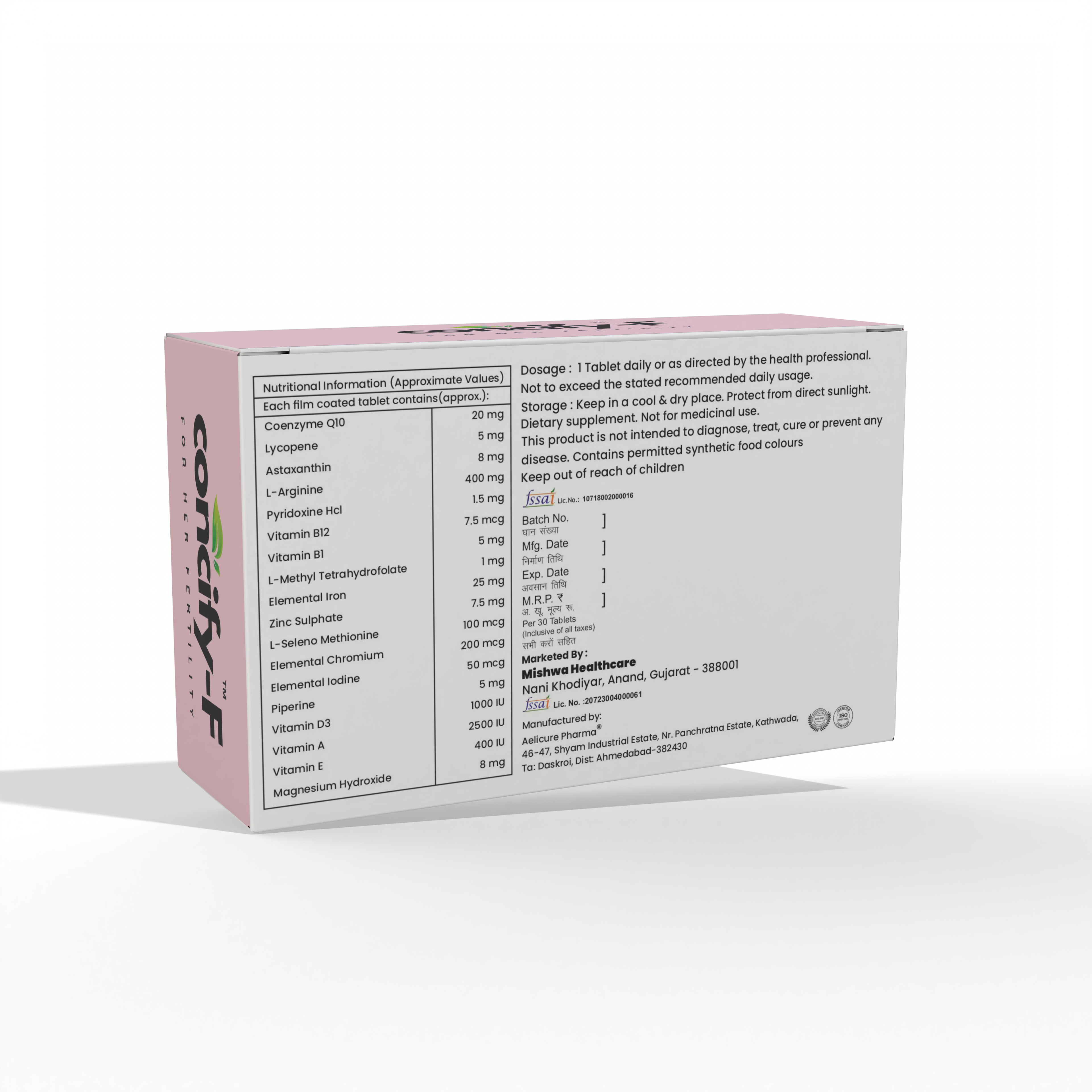 Concify - F Coenzyme Q10, Lycopene, L-Arginine with Multivitamins and Multiminerals Tablets for Female