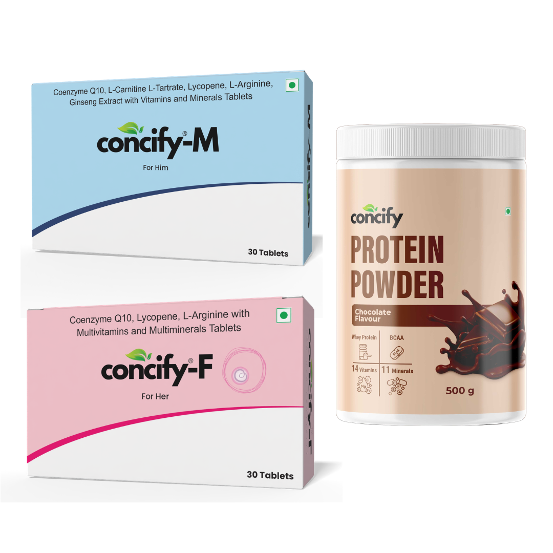 Complete Fertility Combo with Protein Powder for Husband and Wife | Concify M, F & Protein Powder Combo